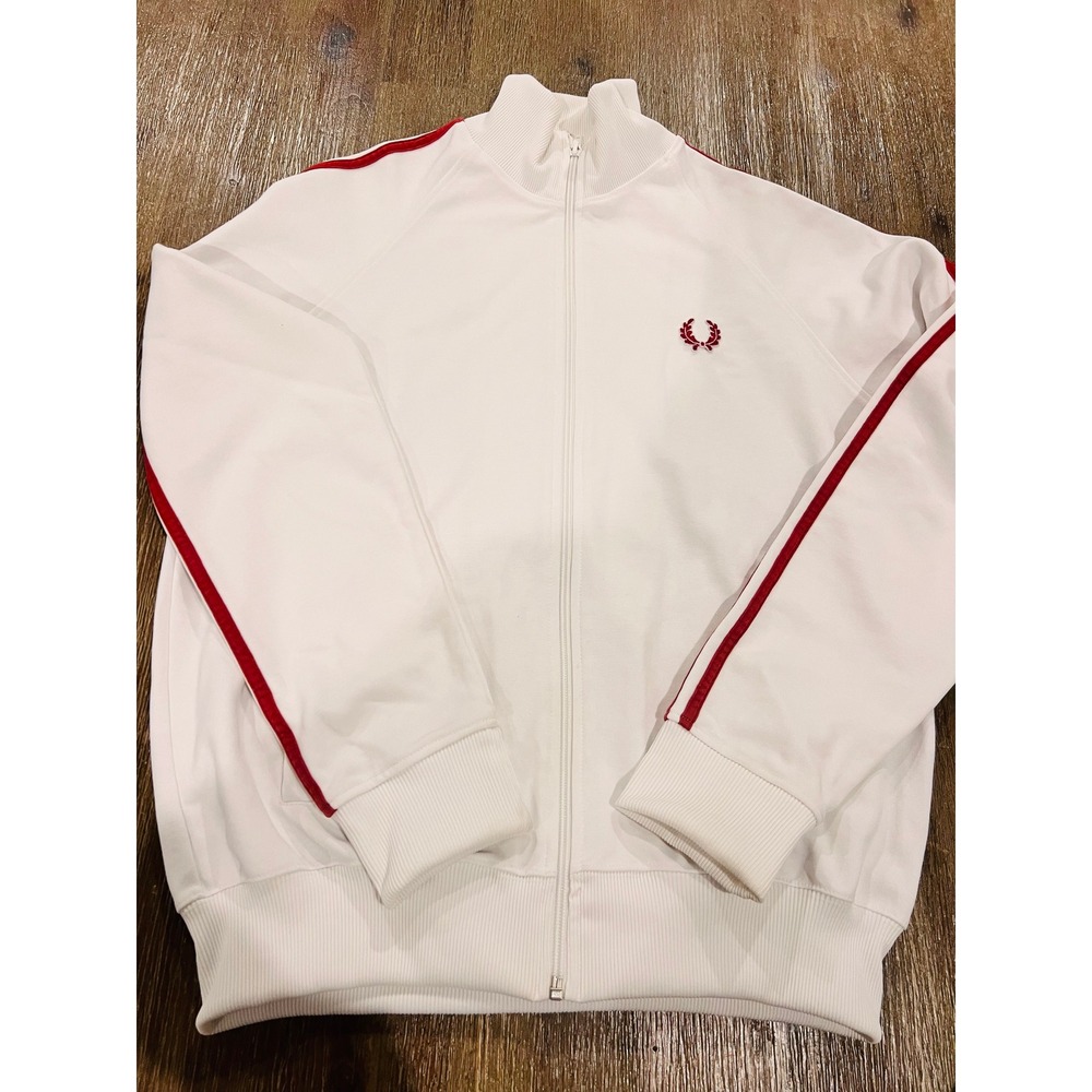 Fred Perry Sportswear Track Jacket White Red Stripe Laurel Wreath Logo Mens M